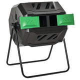 Tumbling Compost Bin Outdoor Dual Chamber 360° Rotating Composter 43 Gallon with Sliding Doors