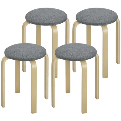 Ensemble de 4 Tabourets en Bois Empilables, Tabourets de Cuisine Empilables avec Siège Rembourré pour Salle à Manger