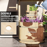 Wood Wishing Well Outdoor Wooden Planter with Hanging Bucket and Drainage Hole for Garden
