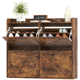 Narrow Shoe Storage Cabinet with 4 Flip Drawers, Adjustable Shelves, 16 Pair Farmhouse Shoe Cabinet