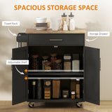 Rolling Kitchen Island Cart with Wood Top, Enough Storage Drawer Space with Towel Bar Rack Shelves, Portable Kitchen Utility Serving Cart Trolley on Wheels