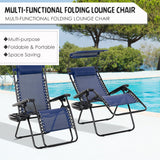 Zero Gravity Chair Set of 2 with Canopy Shade, Outdoor Folding Lounge Chair with Side Tray, Reclining Lounger with Breathable Mesh Seat and Pillow