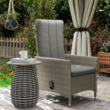 Chaise longue en rotin extérieure, chaise de patio inclinable en rotin avec dossier ajustable et coussin