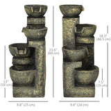 Outdoor Fountain Cascading Waterfall with 4-Tier Stone Look Bowls, Adjustable Flow & LED Lights for Patio Garden