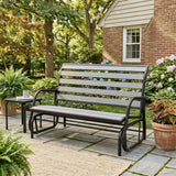 2 Person Outdoor Glider Bench, Patio Glider Loveseat with Faux Wood Slatted Seat and Back, Steel Frame