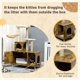 Litter Box Enclosure with Cat Tree Tower, Large Platform