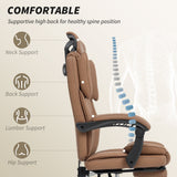 Reclining Office Chair, Executive Desk Chair with Pet-Friendly Fabric, Headrest, Footrest, Swivel Wheels