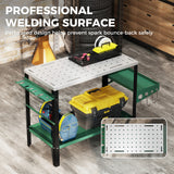2Tier Rolling Welding Table, Lockable Steel Heavy Duty Welding Workbench Table with Side Tray