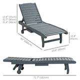Adjustable Lounge Chair, Outdoor Patio Chaise Recliner with Pull-out Tray and 2 Wheels