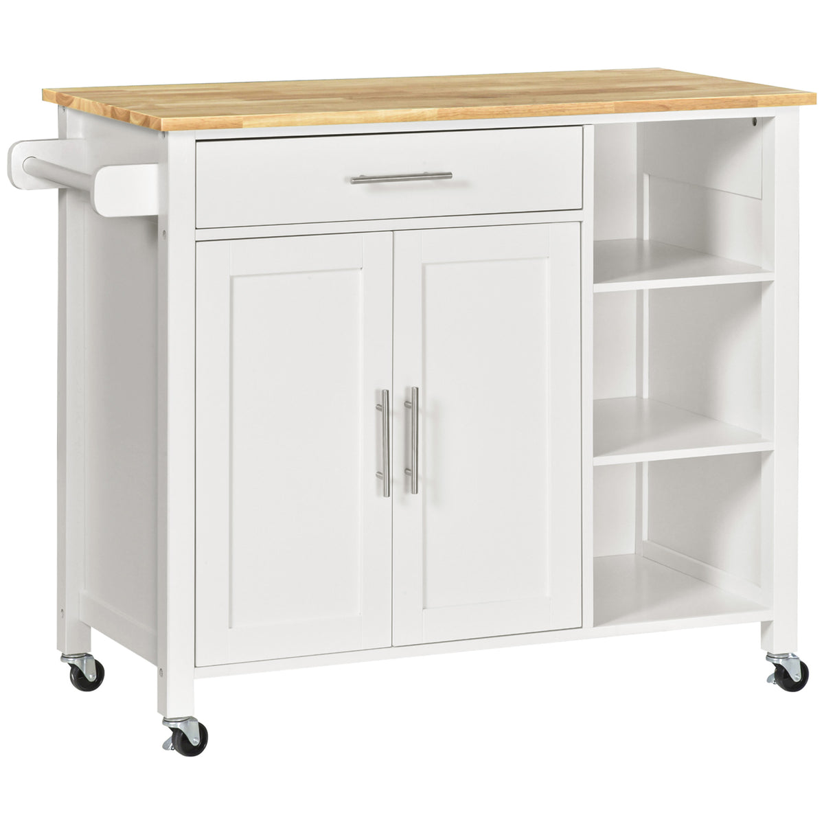 Wooden Rolling Kitchen Island on 360° Swivel Wheels Dining Cart with Drawer