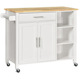 Wooden Rolling Kitchen Island on 360° Swivel Wheels Dining Cart with Drawer