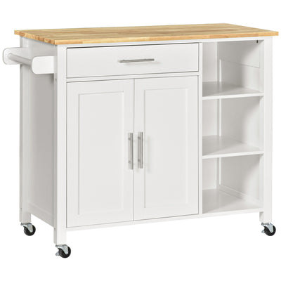 Wooden Rolling Kitchen Island on 360° Swivel Wheels Dining Cart with Drawer