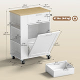 Rolling Kitchen Island with Trash Can Storage, Kitchen Island on Wheels with Spice & Rack, Drawer for Kitchen