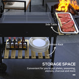Barbecue au charbon de bois, chariot de barbecue avec double grille réglable, table d'appoint, tablette de rangement et roues