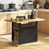 Kitchen Island Dining Table with Storage Cabinet, Large Tabletop for 4 People, 4-Door Cupboard & Shelves