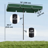 6.5x4ft Rectangle Patio Umbrella Aluminum Tilt Adjustable Garden Parasol