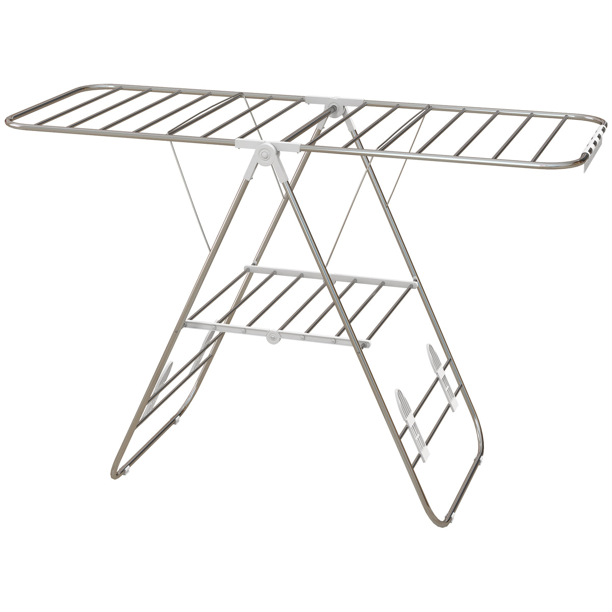 Séchoir à linge, étendoir pliable à 2 niveaux en acier inoxydable avec ailes réglables et supports à chaussures