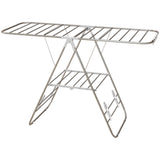 Séchoir à linge, étendoir pliable à 2 niveaux en acier inoxydable avec ailes réglables et supports à chaussures