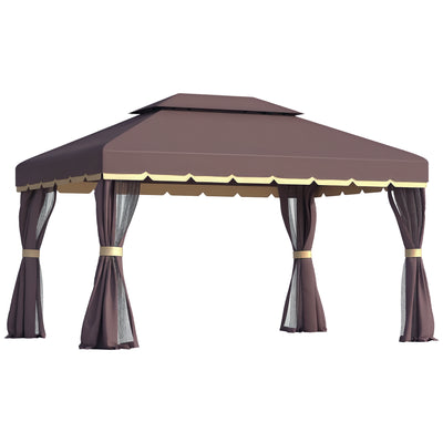 10 x 13ft Aluminum Frame Gazebo Canopy Double Tier Garden Shelter with Netting and Curtains