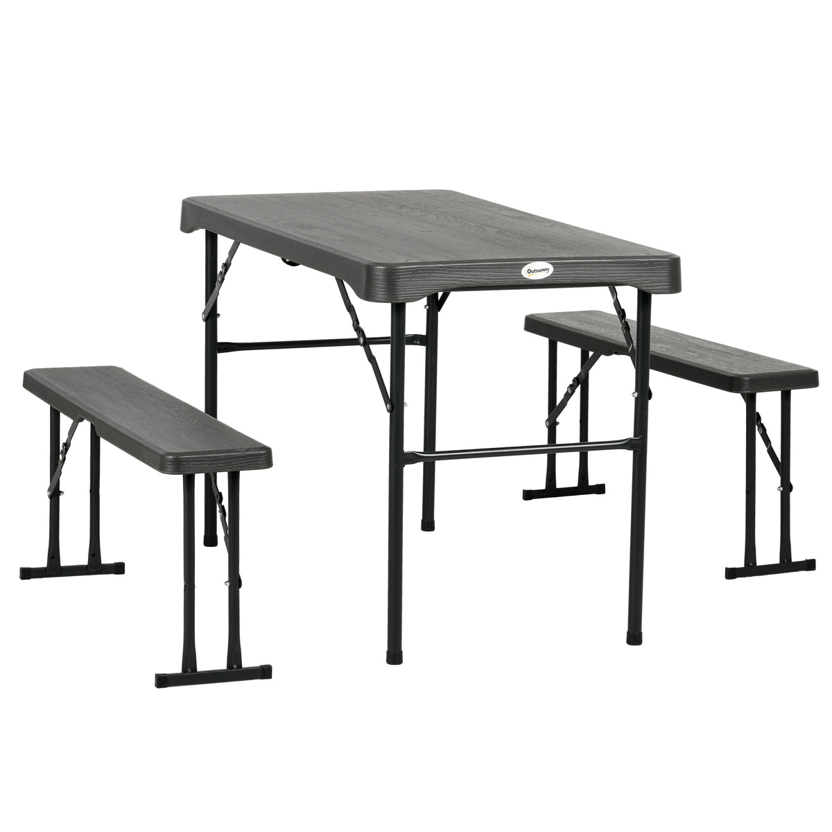 Table de pique-nique pliante avec 2 bancs, ensemble de pique-nique extérieur portable 3 pièces pour 4, cadre en acier pour jardin