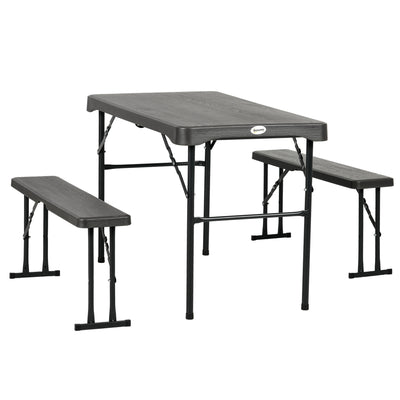 Folding Picnic Table with 2 Benches, 3-Piece Portable Outdoor Picnic Table Bench Set for 4, Steel Frame for Garden