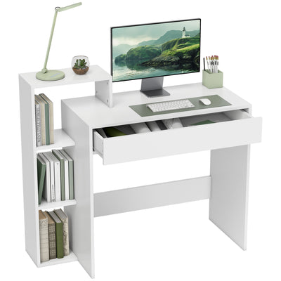 Desk with Storage, Computer Desk with 3 Open Shelves and Drawer