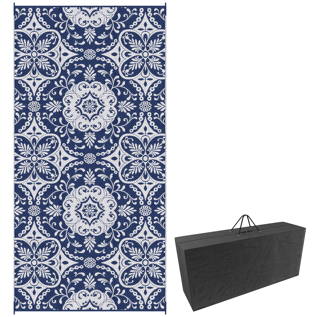 Portable Outdoor Rug with Carry Bag, 9' x 18' Reversible Mat