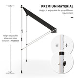 10x5ft Manual Retractable Awning, Patio Sun Shade Canopy Shelter with 5.6-9.2ft Support Pole