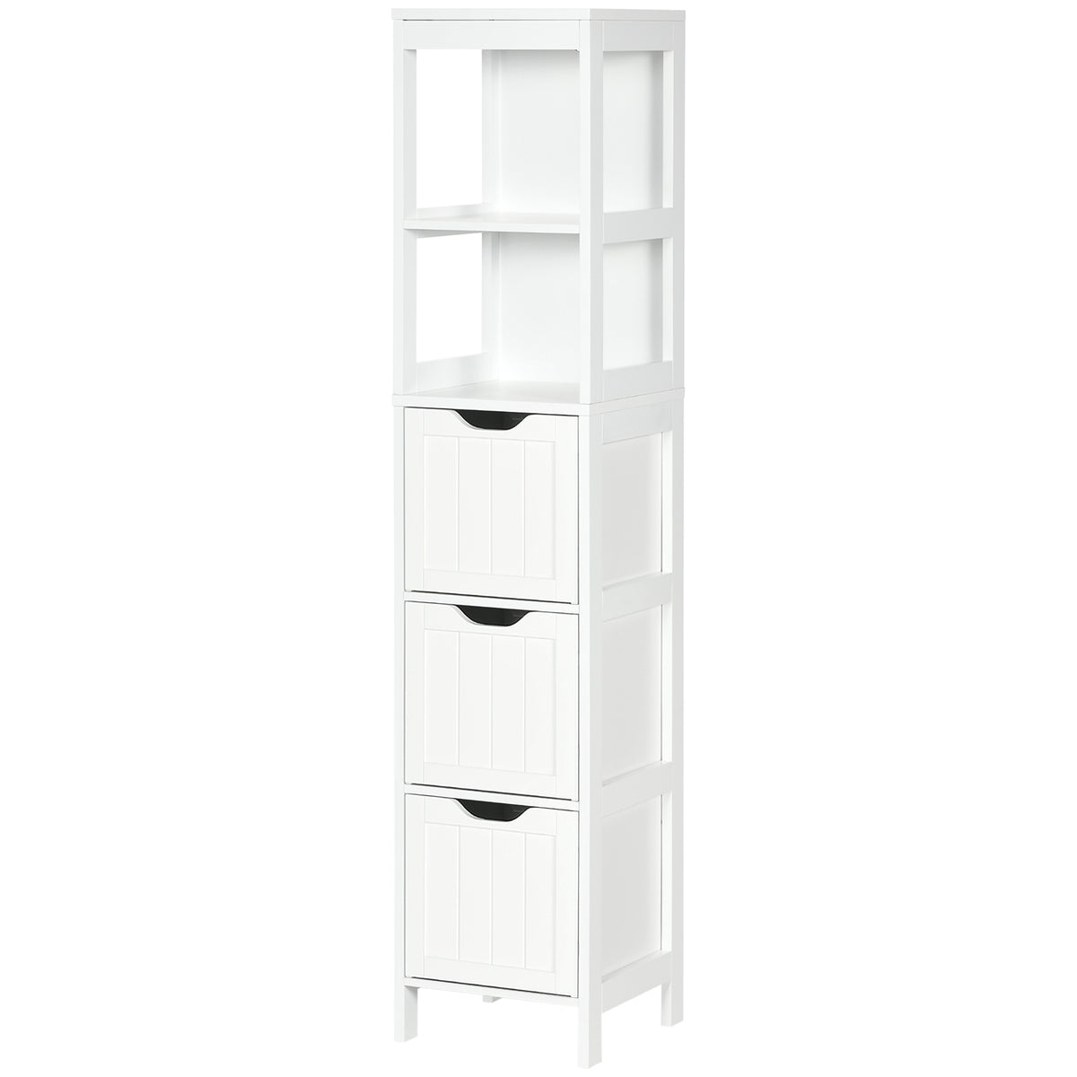 Narrow Bathroom Cabinet with 3 Drawers and 2 Tier Shelf, Tall Cupboard Freestanding Linen Tower