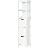 Narrow Bathroom Cabinet with 3 Drawers and 2 Tier Shelf, Tall Cupboard Freestanding Linen Tower