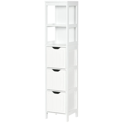 Narrow Bathroom Cabinet with 3 Drawers and 2 Tier Shelf, Tall Cupboard Freestanding Linen Tower