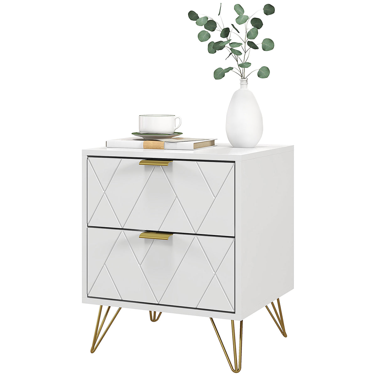 Modern Bedside Table, Accent Nightstand with 2 Drawers, Bed End Table for Bedroom