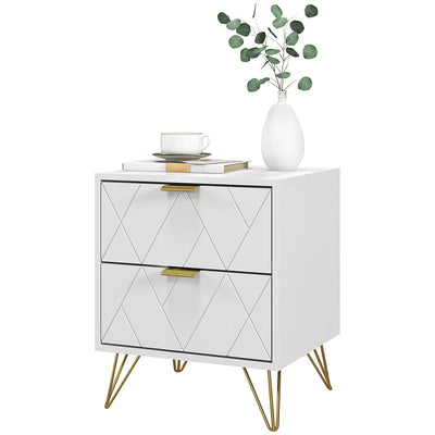 Modern Bedside Table, Accent Nightstand with 2 Drawers, Bed End Table for Bedroom