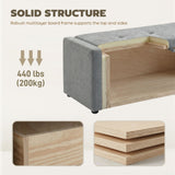 Storage Ottoman Bench, Linen-Look Fabric Upholstered Ottoman with Storage, Wide Padded Seat