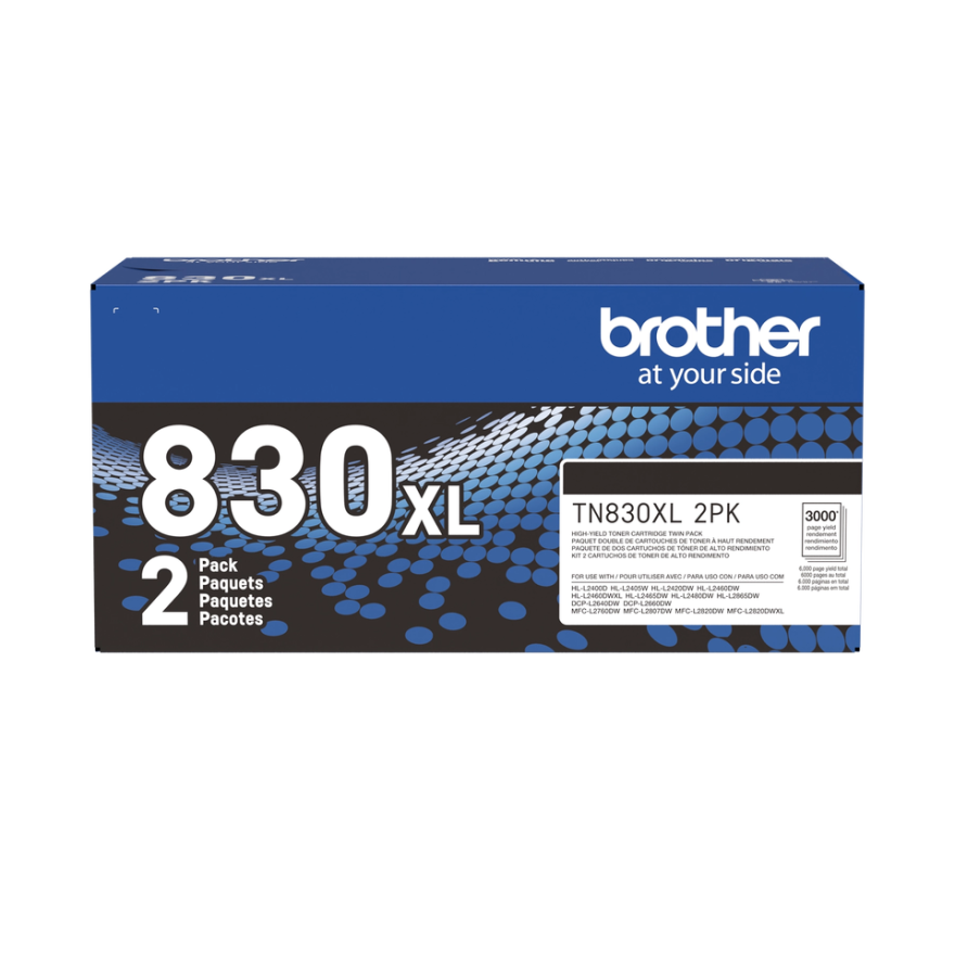 Brother Genuine TN830XL2PK High Yield Black Toner Cartridge 2-Pack for up to 6,000 Pages