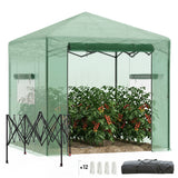 Portable Pop Up Greenhouse, Outdoor Walk-in Hot House with Roll-up Door & 2 Windows, 8' x 6'