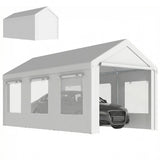 Carport, 10 x 20 ft Portable Garage with 2 Roll-Up Doors and Removable Sidewalls for Car