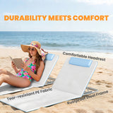 2 Pieces Beach Lounge Chair, Outdoor Folding Chaise Lounge Set w/ Pillow for Sunbath