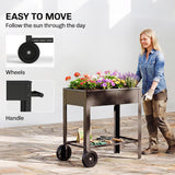 Metal Raised Garden Bed, Elevated Planter Box with 2 Wheels, Handle and Shelf, 31.5