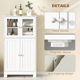 Bathroom Floor Storage Cabinet with Tempered Glass Doors and Adjustable Shelf