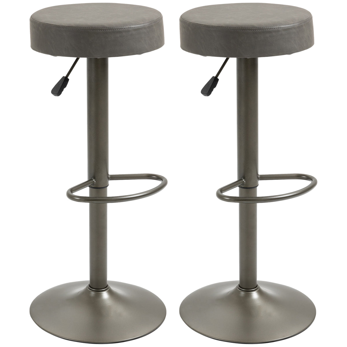 Lot de 2 tabourets de bar modernes réglables, Tabouret de bar pivotant avec repose-pieds, Plateau rond en similicuir pour cuisine