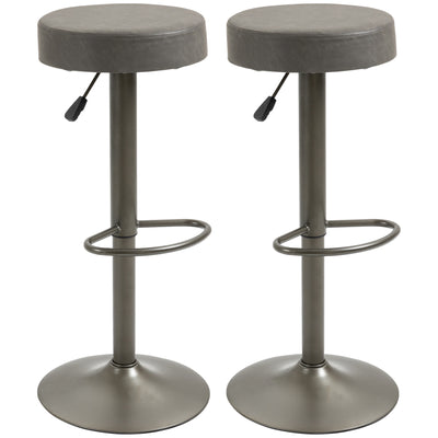 Modern Adjustable Bar Stools Set of 2, Swivel Barstool with Footrest, PU Leather Round Top for Kitchen