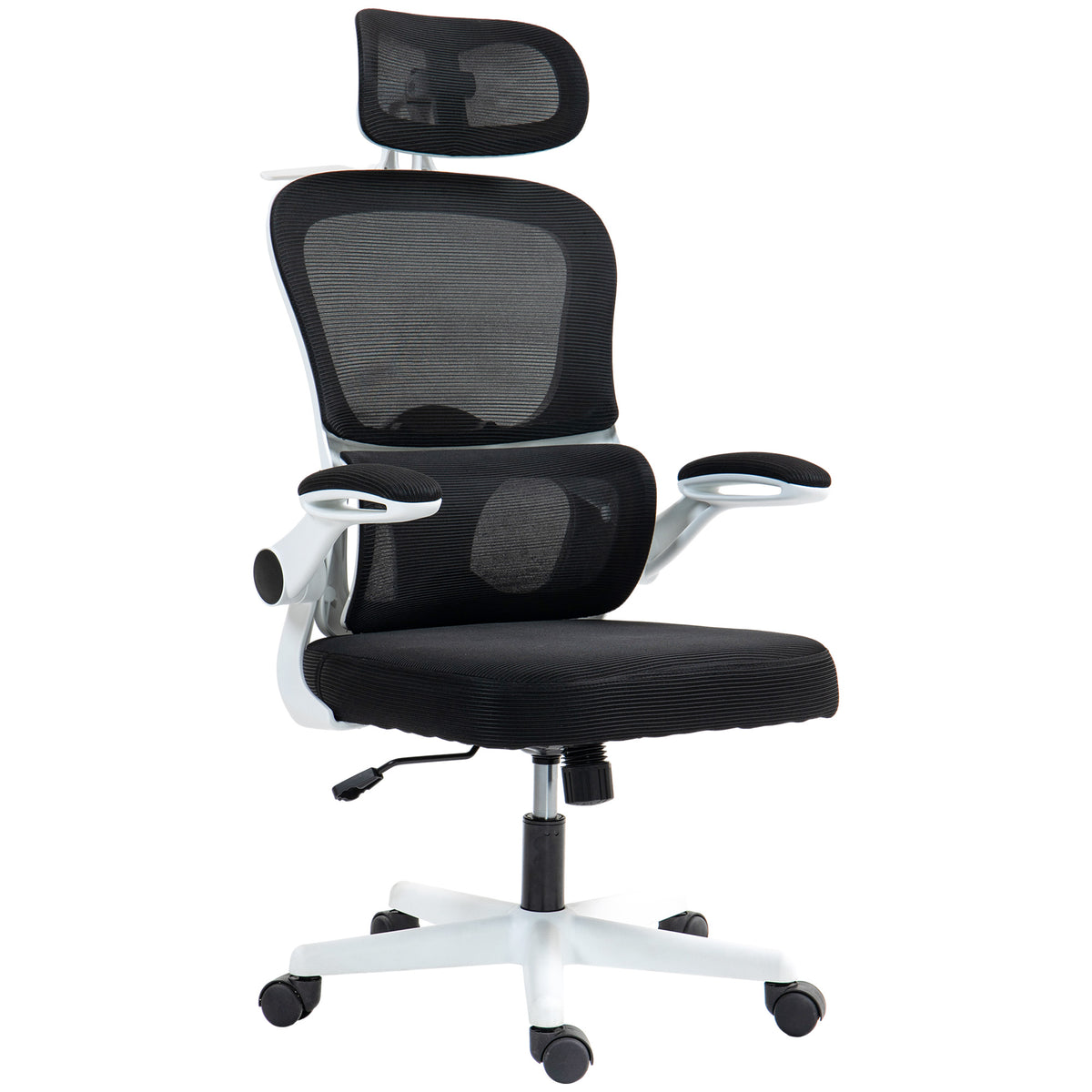 Mesh Office Chair, Ergonomic Desk Chair with Flip-up Armrest, Rotatable Headrest, Adjustable Lumbar Support