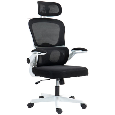 Mesh Office Chair, Ergonomic Desk Chair with Flip-up Armrest, Rotatable Headrest, Adjustable Lumbar Support