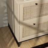 2-Drawer Filing Cabinet with Lock, Rattan File Cabinet with Adjustable Hanging Bar