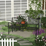 Outdoor Bench with Retractable Middle Table, Metal Frame Patio Loveseat with Slatted Seat and Backrest