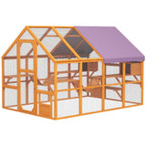 Outdoor Cat Enclosure Wooden Feral Cat House w/ Weatherproof Canopy, for 3-6 Cats