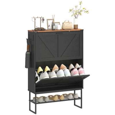 Narrow Shoe Storage Cabinet with 2 Flip Drawers, Slim Shoe Cabinet for 15-20 Pairs