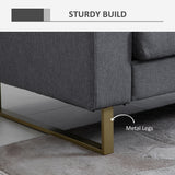 3 Seater Sofa, Linen Upholstered Cozy Padded Couch with Steel Leg