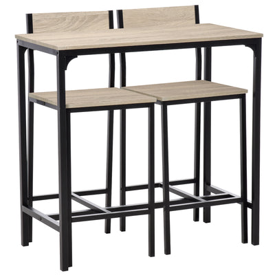 Industrial Bar Table Set Counter Height 3 Piece and 2 High Back Stools Set Dining Table Set